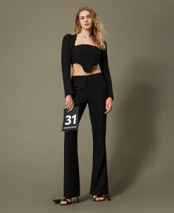 Pantalon évasé En Sergé De Laine Mélangée
