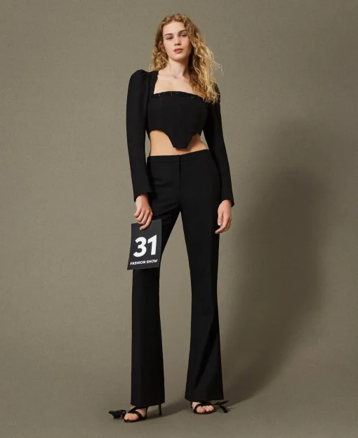 Pantalon évasé En Sergé De Laine Mélangée
