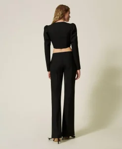 Pantalon évasé En Sergé De Laine Mélangée