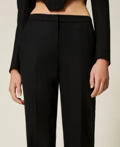 Pantalon évasé En Sergé De Laine Mélangée