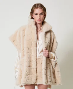 Poncho En Fausse Fourrure Avec Logo