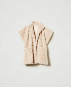 Poncho En Fausse Fourrure Avec Logo