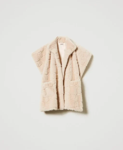 Poncho En Fausse Fourrure Avec Logo