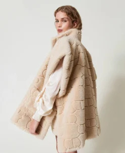 Poncho En Fausse Fourrure Avec Logo