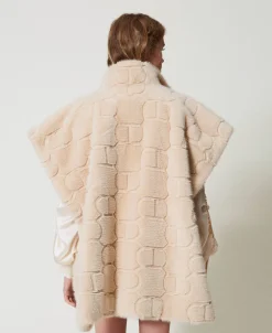 Poncho En Fausse Fourrure Avec Logo