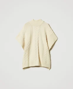 Poncho En Maille Avec Torsades