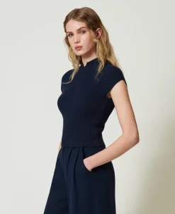 Pull Ajusté Avec Côtes Décoratives