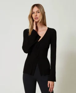 Pull Ajusté Côtelé Avec Finition Croisée