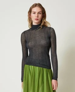 Pull Ajusté Côtelé Avec Lurex