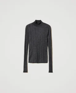 Pull Ajusté Côtelé Avec Lurex