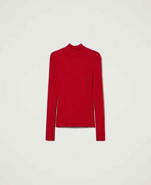 Pull Ajusté Côtelé Avec Ouverture