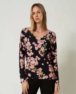 Pull Avec Imprimé Floral Et Dentelle