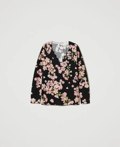 Pull Avec Imprimé Floral Et Dentelle