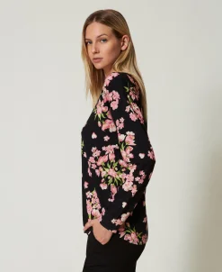 Pull Avec Imprimé Floral Et Dentelle