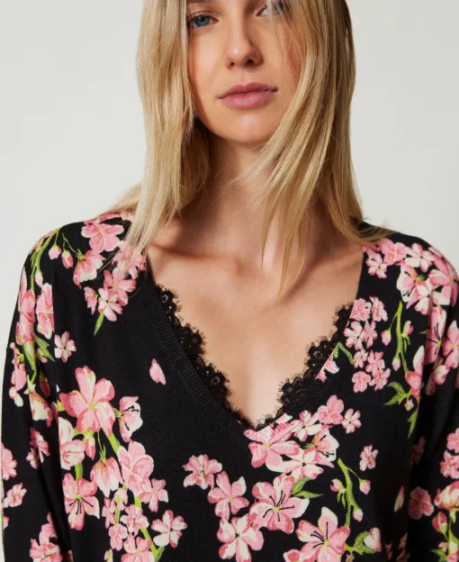 Pull Avec Imprimé Floral Et Dentelle
