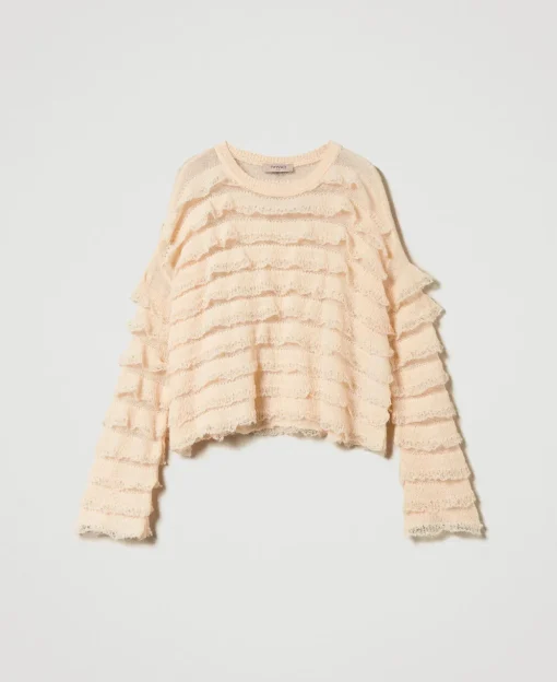 Pull Boxy Avec Volants Effet Dentelle