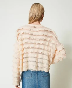 Pull Boxy Avec Volants Effet Dentelle