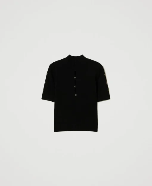 Pull Col Montant Avec Ajours Et Clous
