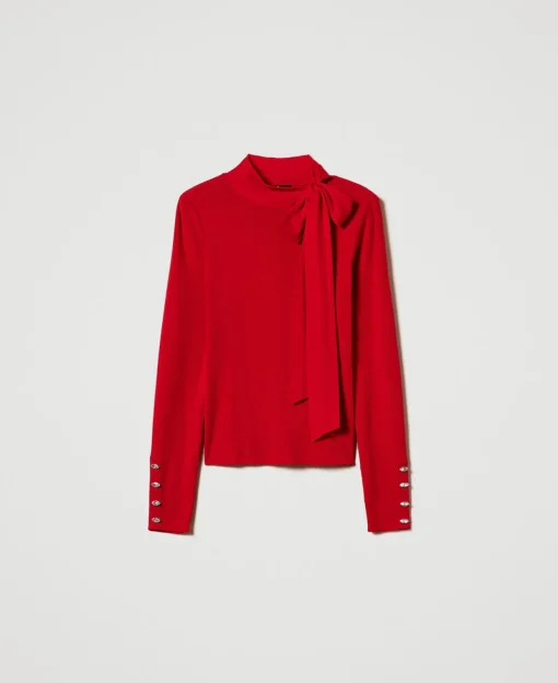 Pull Col Montant Avec Nœud Et Broderie