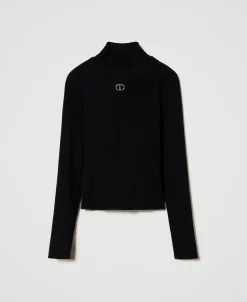 Pull Col Montant Côtelé Avec Logo