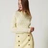 Pull Col Montant En Laine Mélangée Avec Torsades
