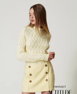 Pull Col Montant En Laine Mélangée Avec Torsades