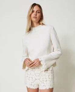 Pull Col Montant En Laine Mélangée Avec Broderie