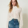 Pull Col Montant En Laine Et Mohair Avec Dentelle