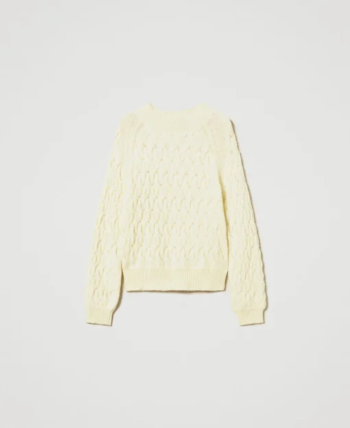 Pull Col Montant En Laine Mélangée Avec Torsades