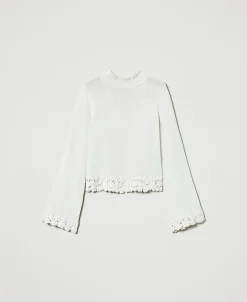 Pull Col Montant En Laine Mélangée Avec Broderie