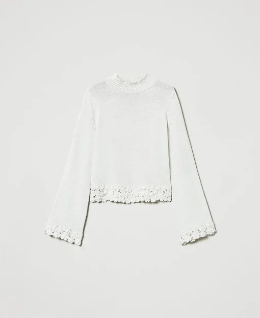 Pull Col Montant En Laine Mélangée Avec Broderie