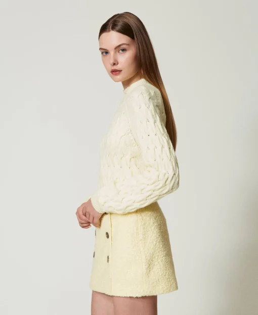 Pull Col Montant En Laine Mélangée Avec Torsades