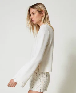 Pull Col Montant En Laine Mélangée Avec Broderie