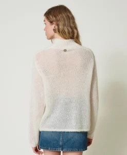 Pull Col Montant En Laine Et Mohair Avec Dentelle