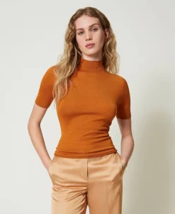 Pull Col Montant En Soie Et Cachemire