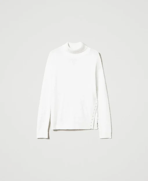 Pull Col Roulé En Angora Mélangé Avec Perles