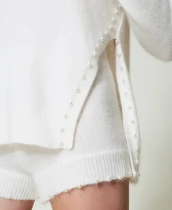 Pull Col Roulé En Angora Mélangé Avec Perles