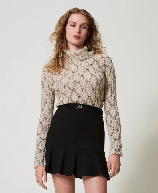 Pull Col Roulé En Mohair Mélangé Avec Imprimé
