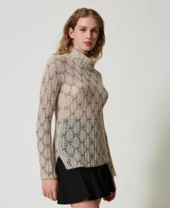 Pull Col Roulé En Mohair Mélangé Avec Imprimé