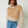 Pull Color Block Avec Broderies Réalisées à La Main