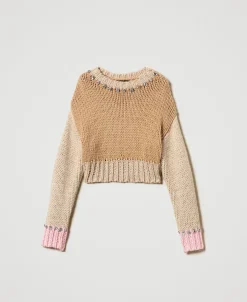 Pull Color Block Avec Broderies Réalisées à La Main