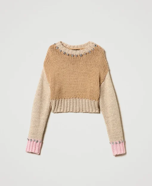 Pull Color Block Avec Broderies Réalisées à La Main