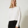 Pull Cropped En Angora Mélangé Avec Perles