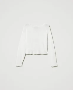 Pull Cropped En Angora Mélangé Avec Perles