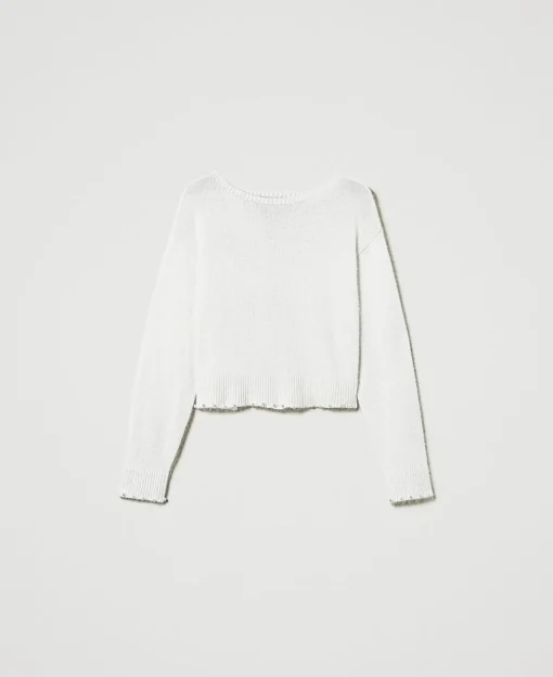 Pull Cropped En Angora Mélangé Avec Perles