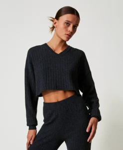 Pull Cropped En Laine Mélangée