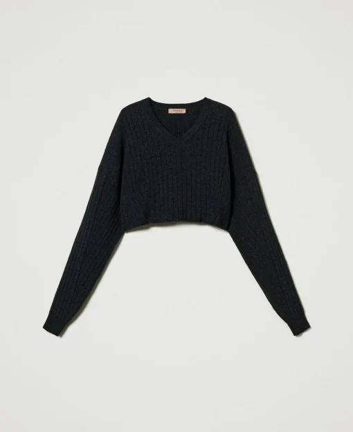 Pull Cropped En Laine Mélangée