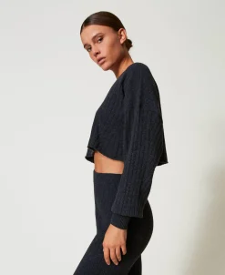 Pull Cropped En Laine Mélangée