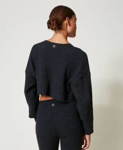 Pull Cropped En Laine Mélangée