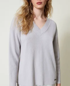 Pull Côtelé Avec Fente